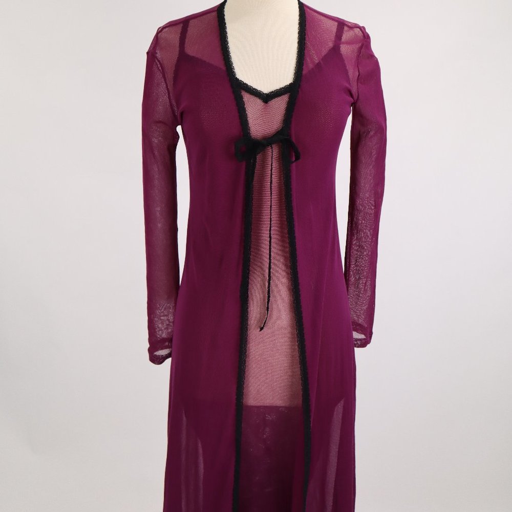 ❄️ Vtg Victoria's Secret Sheer Purple Nightgown Robe Set Gothic Elvira Dress XS